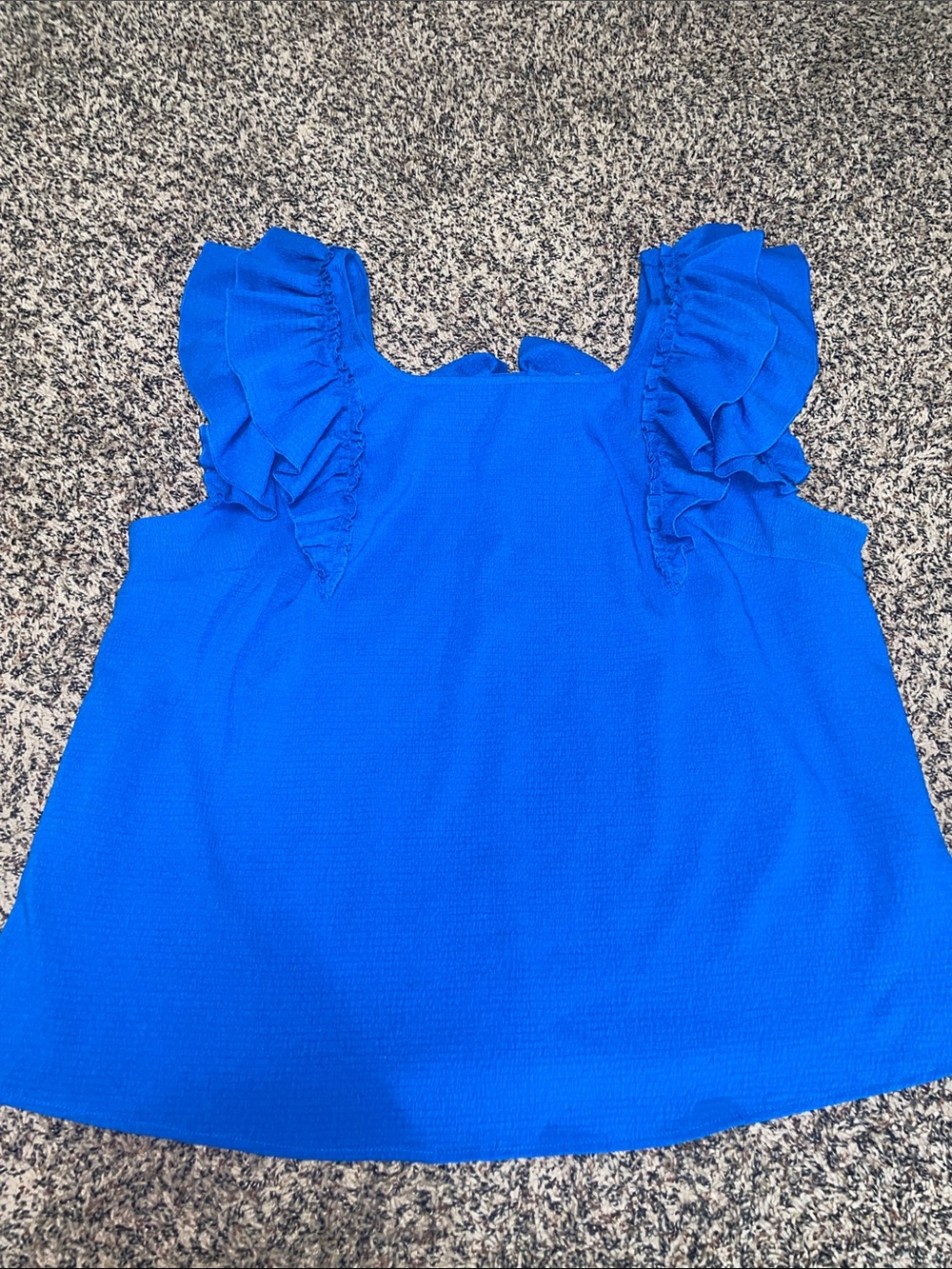 SHEIN Bright Blue Ruffle Shoulder Bow Sleeveless Blouse Plus 3X NWOT